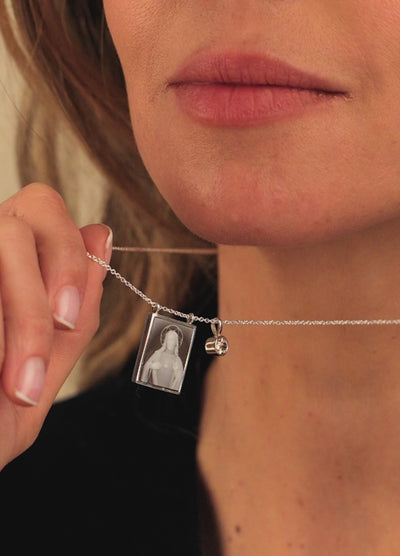 Sacred Heart Scapular Necklace Silver