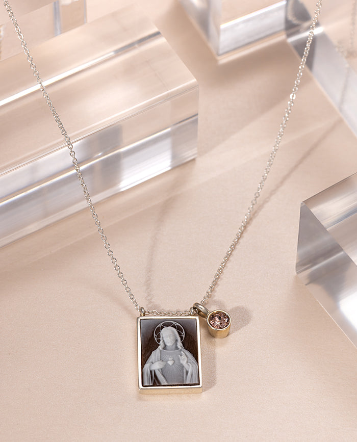 Sacred Heart Scapular Necklace Silver