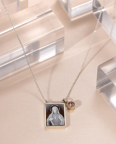 Sacred Heart Scapular Necklace Silver