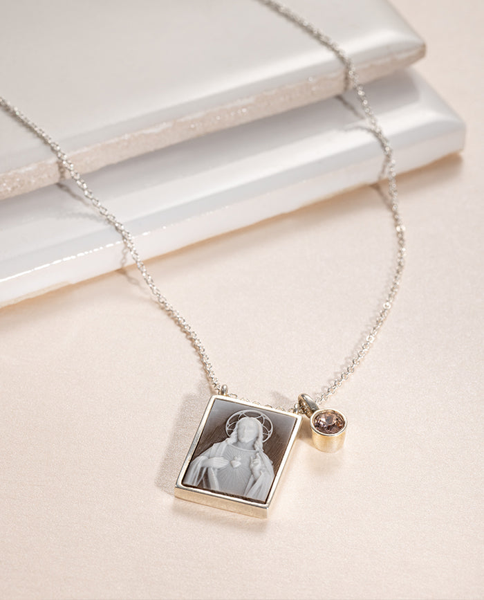 Sacred Heart Scapular Necklace Silver