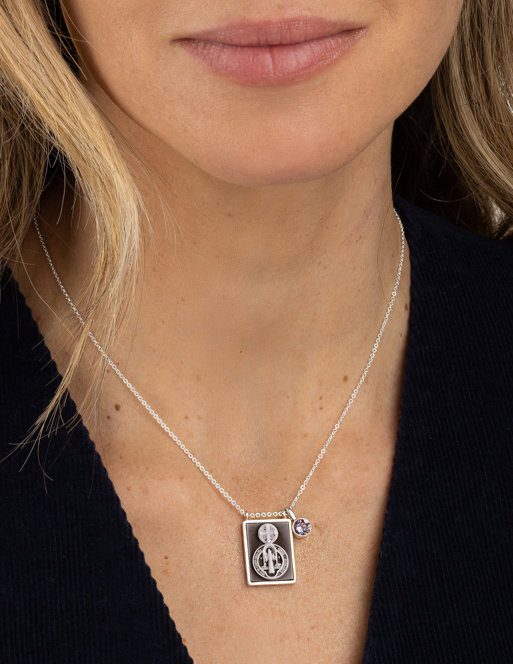 Saint Benedict Scapular Necklace Silver